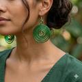 Green Spiral Wire Earrings