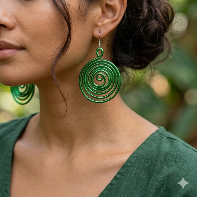 Green Spiral Wire Earrings