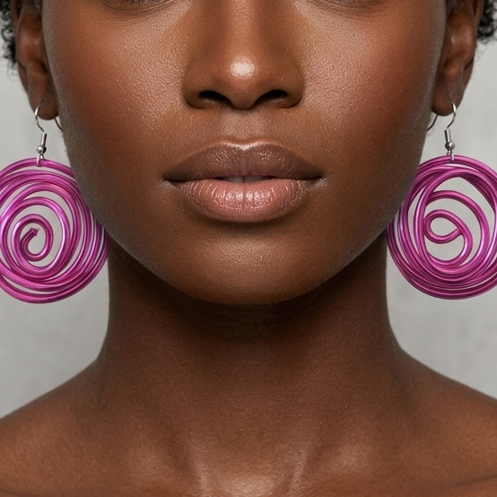 Pink Stylized Rose Aluminum Wire Earrings
