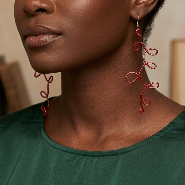 Red loopy aluminum wire earrings