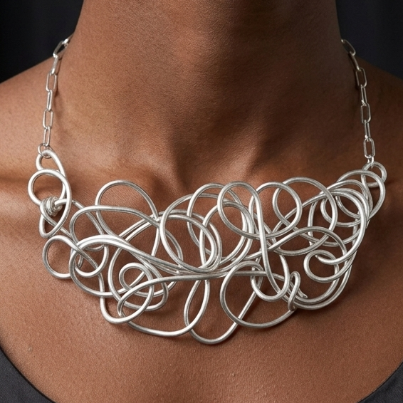 Silver Abstract Twisted Aluminum Wire Choker