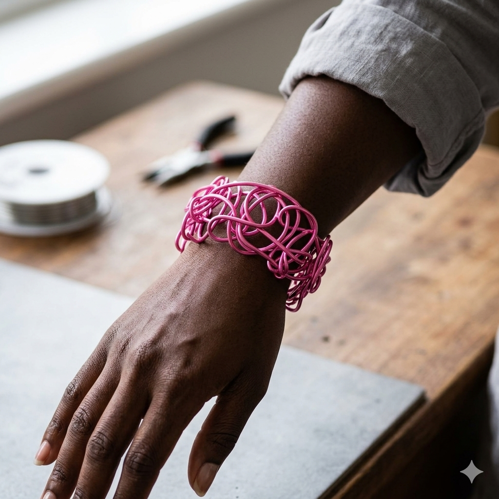 Pink Abstract Twisted Aluminum Wire Bracelet