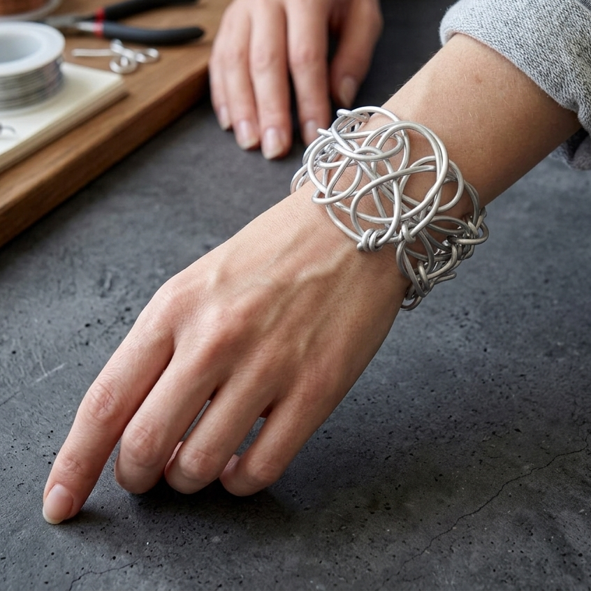 Silver Abstract Twisted Aluminum Wire Bracelet