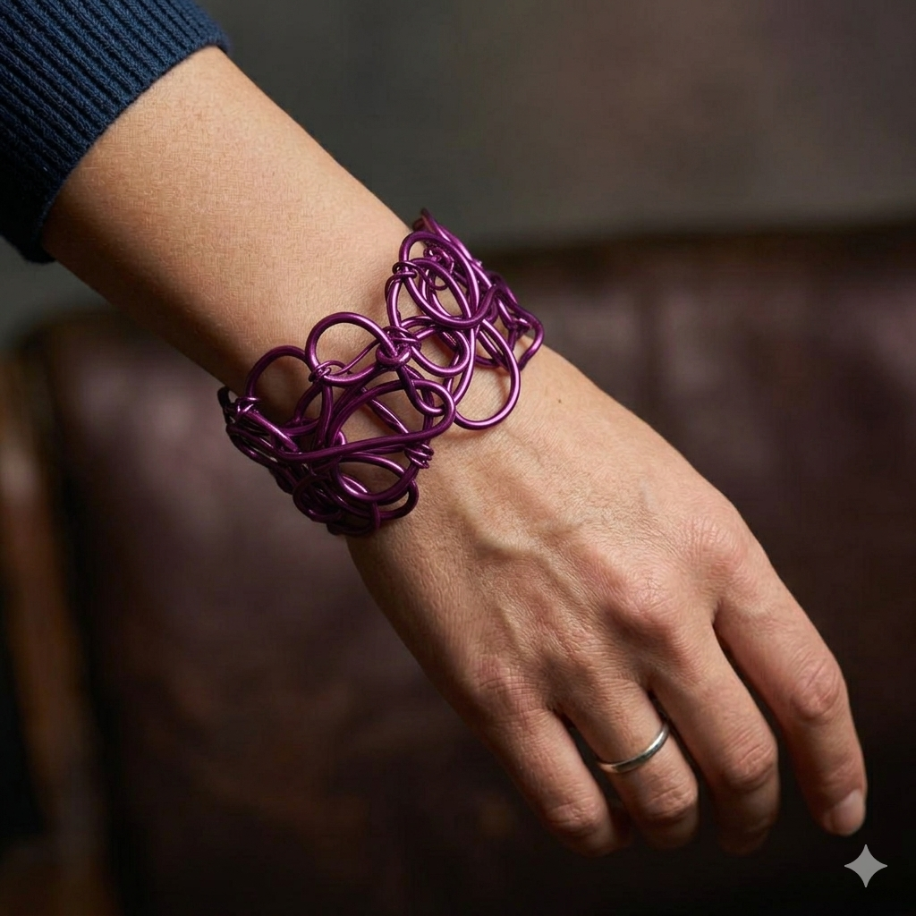Purple (Magenta)  Abstract Interlock Aluminum Wire Bracelet
