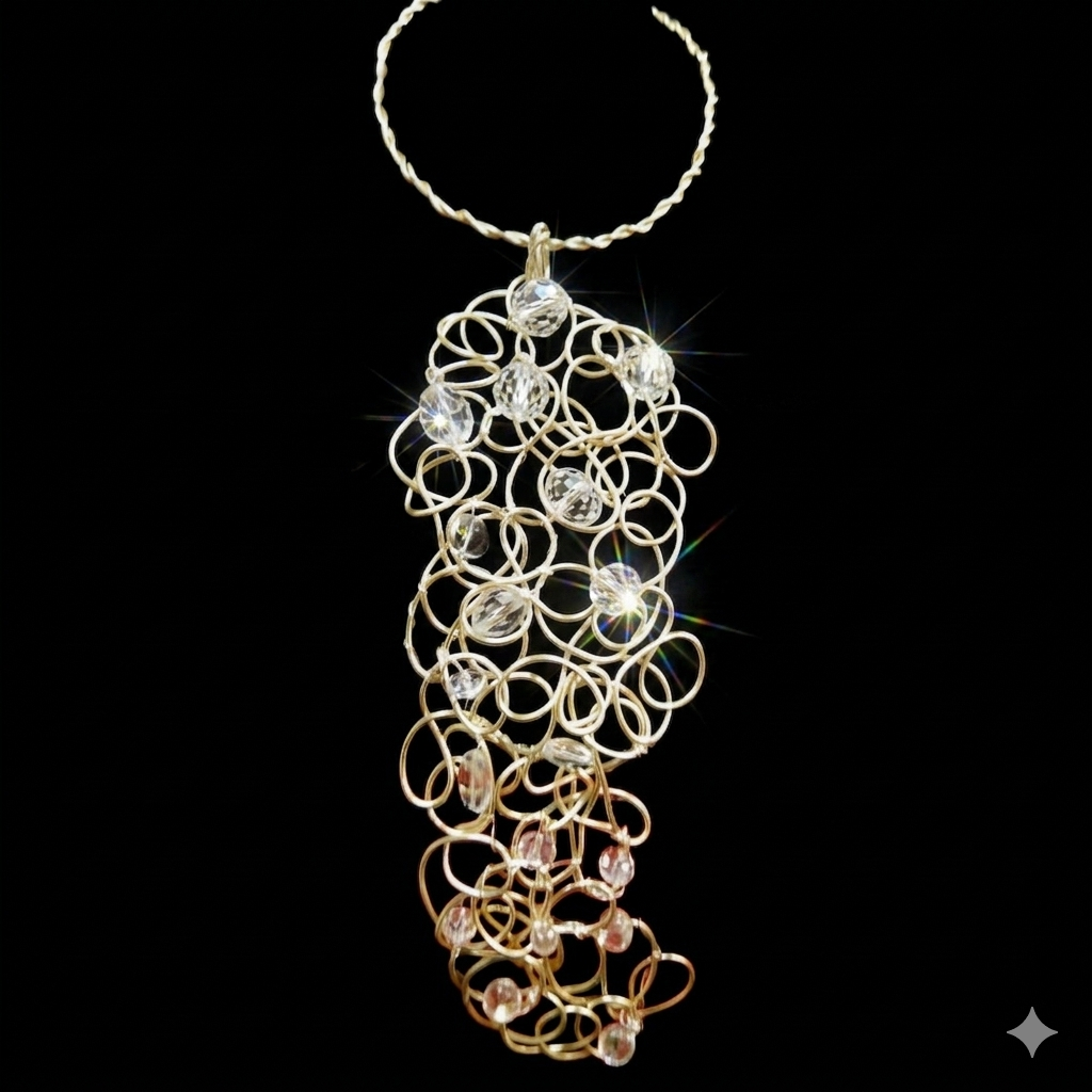 Sculptural Elegance Champagne Gold Glass Beaded Necklace