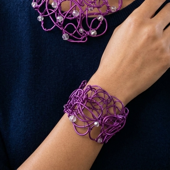 Purple Aluminum Wire Free-form Cuff Bracelet