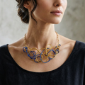 Blue & Gold Abstract Wire Choker Necklace
