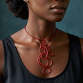 Red Aluminum Wire Pendant Choker Necklace