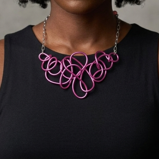 Pink (Fuchsia) Abstract Aluminum Wire Choker Necklace