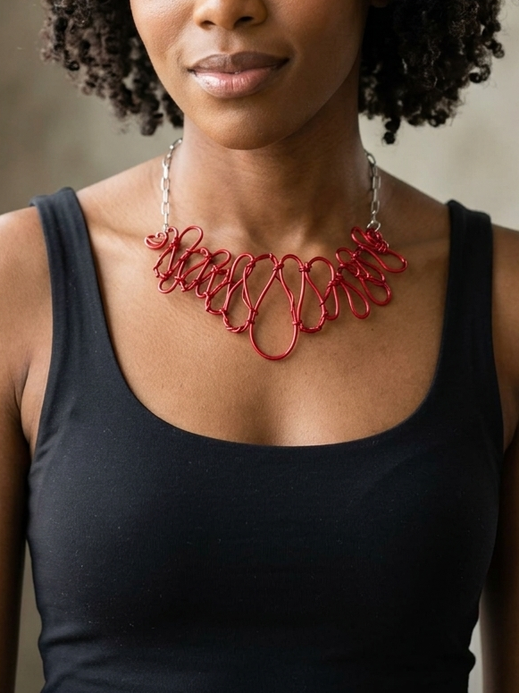 Red Aluminum Wire Loop Choker Necklace