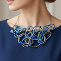 Blue & Yellow-Lime Aluminum Wire With Beads Choker Necklace