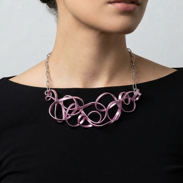 Pink (Soft Metallic) Flattened Ribbon-like Aluminum Wire Choker Necklace