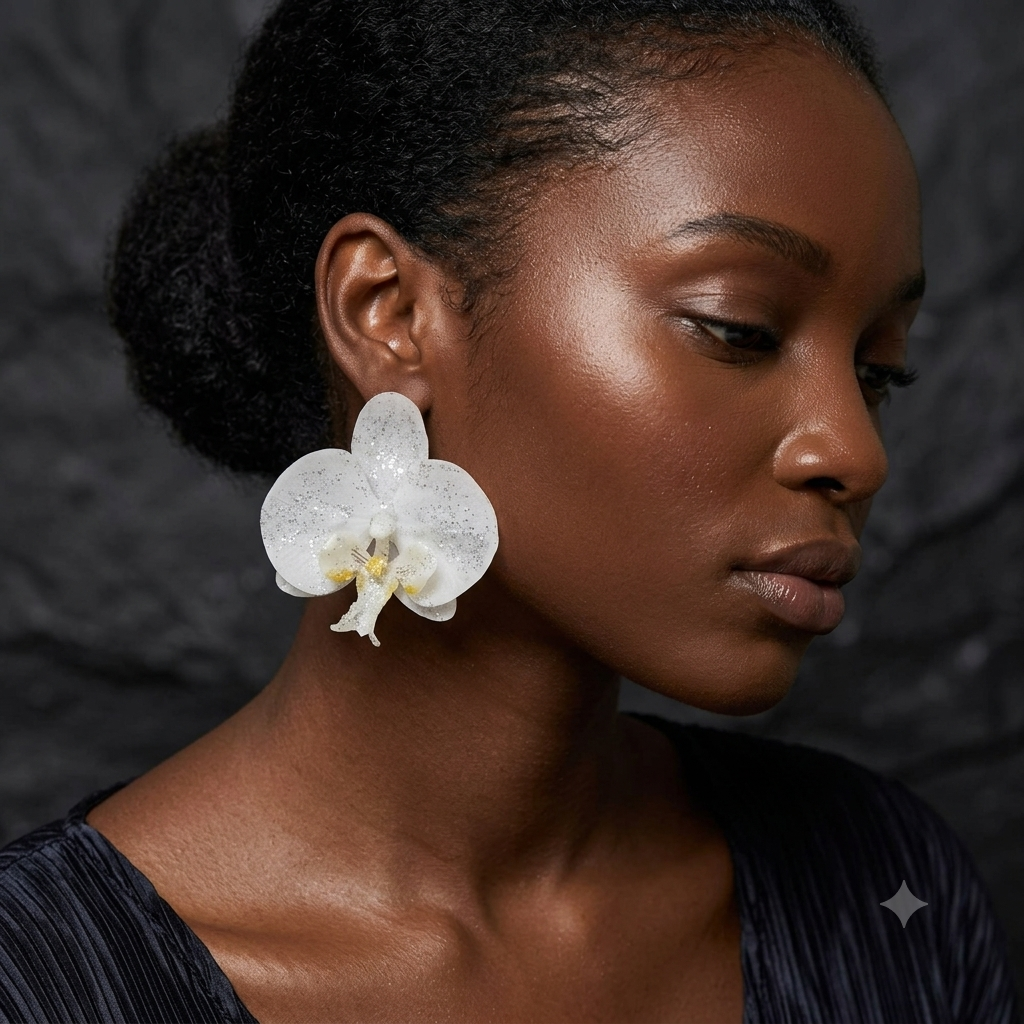 White Glitter / Sparkle Orchid Earrings