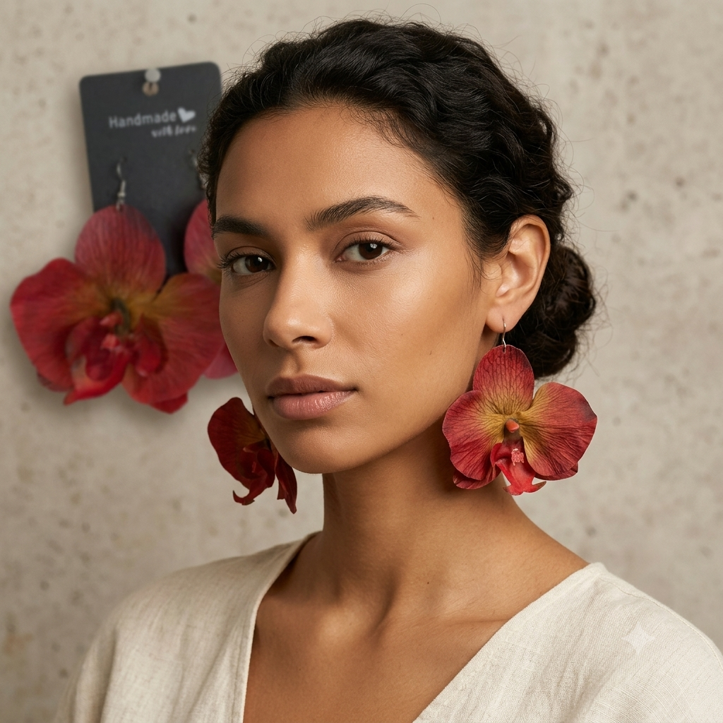 Deep Red / Wine Orchid Earrings
