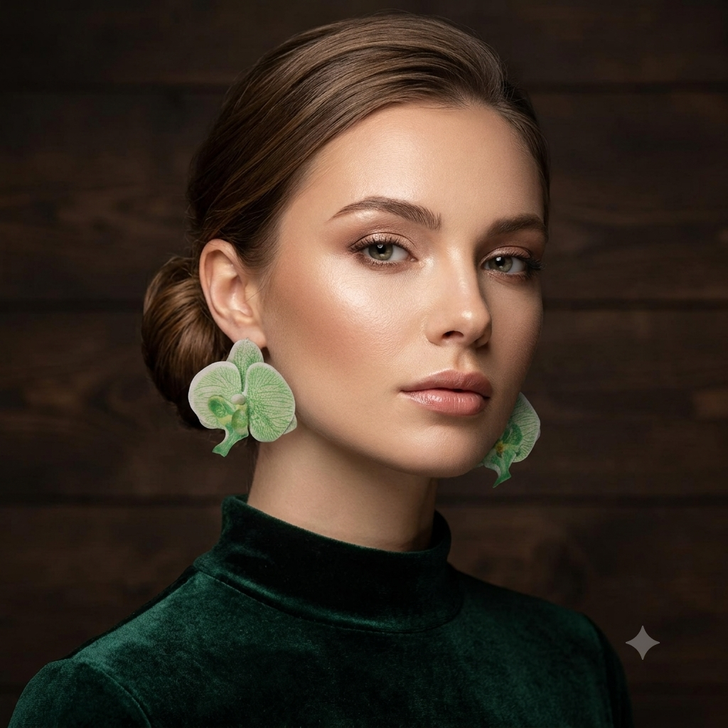 Green Silk Orchid Earrings