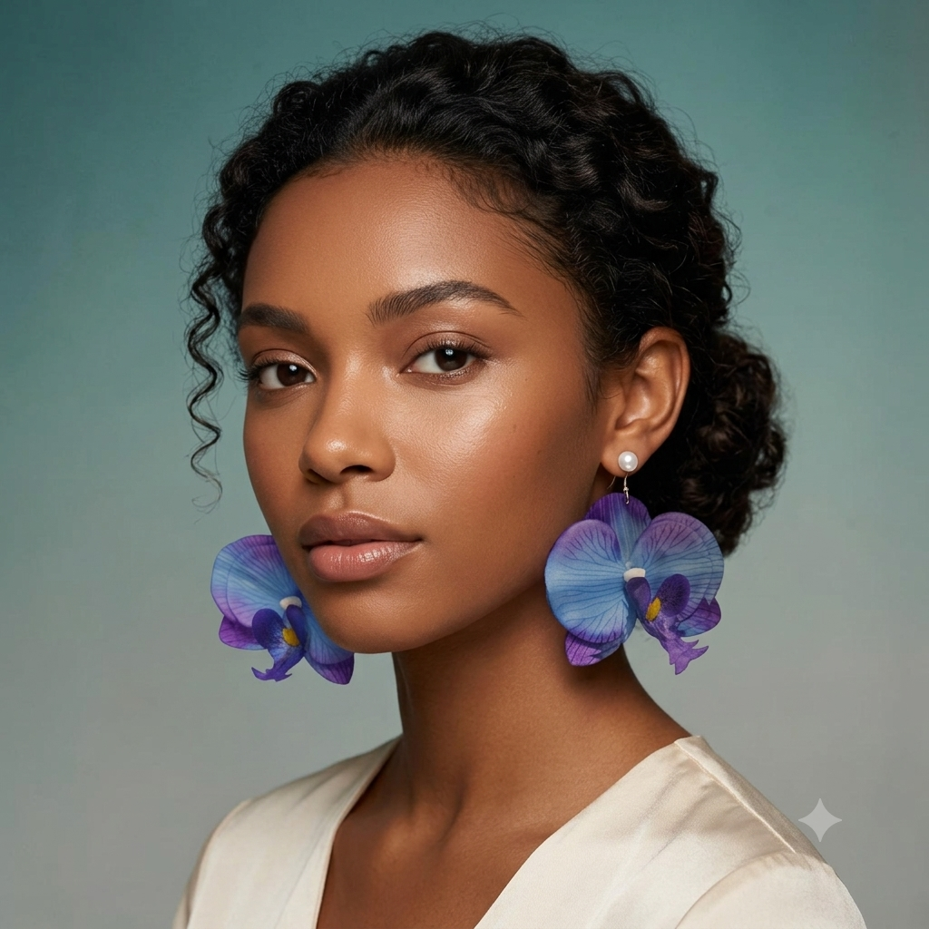 Blue & Purple Silk Orchid Earrings