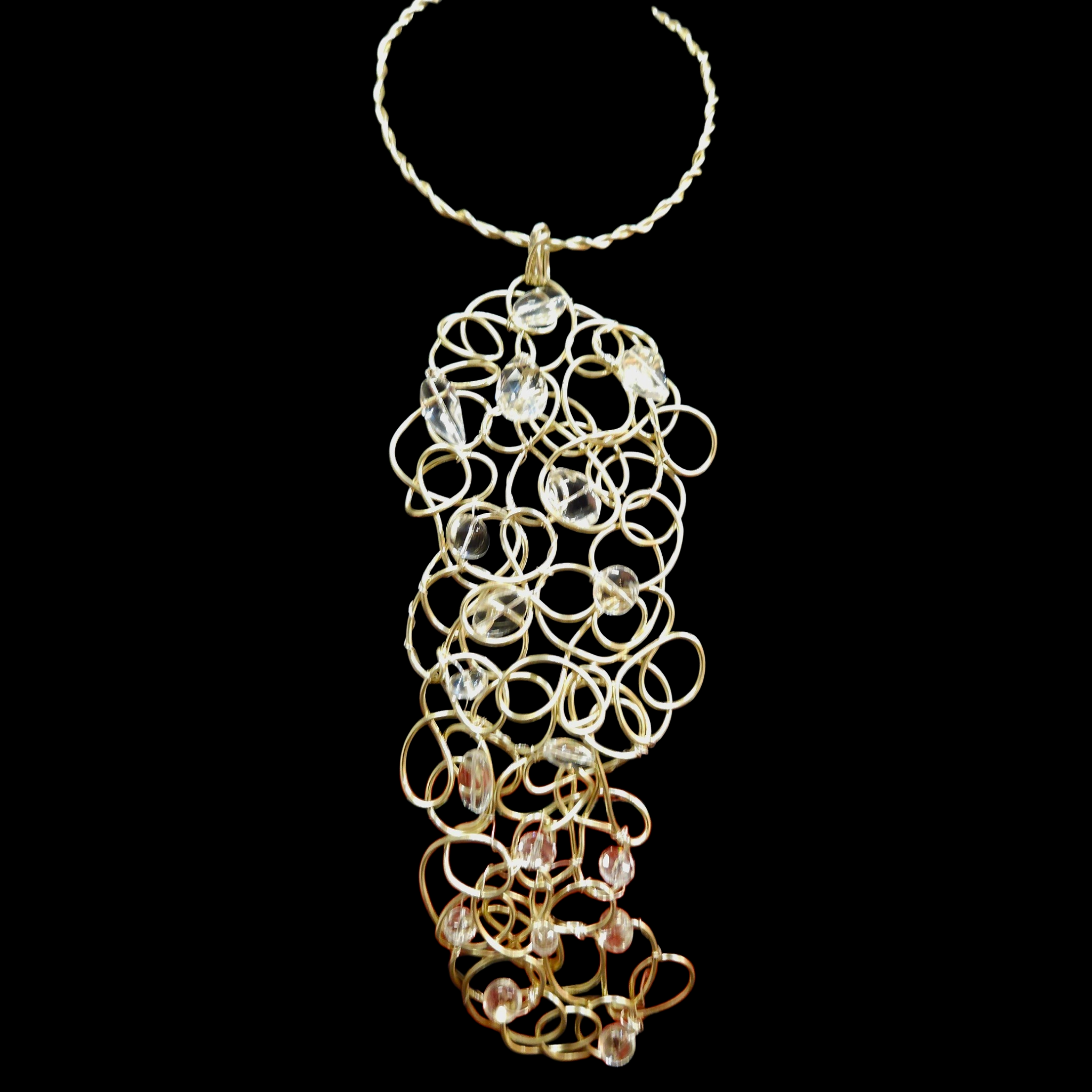 Sculptural Elegance Champagne Gold Glass Beaded Necklace