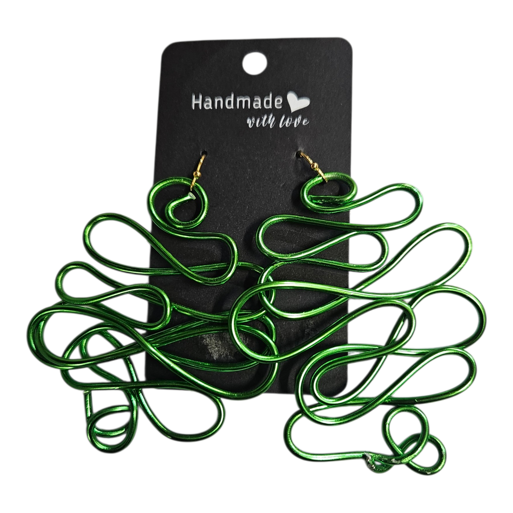 Green Abstract Twisted Wire Earrings