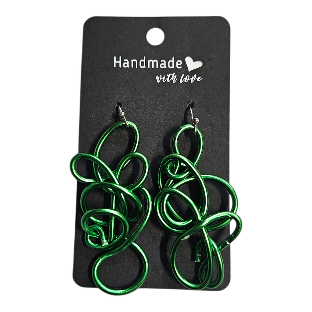 Green Abstract Twisted Wire Earrings