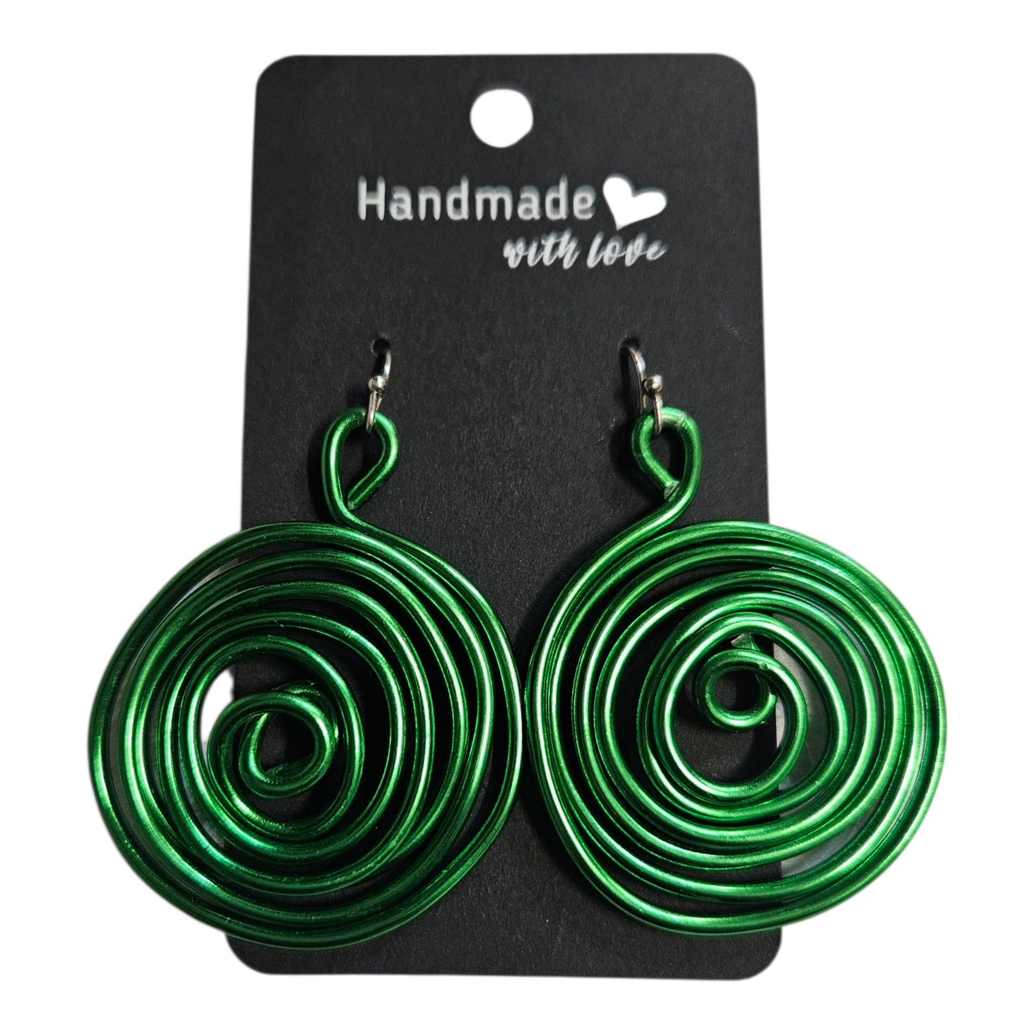 Green Spiral Wire Earrings