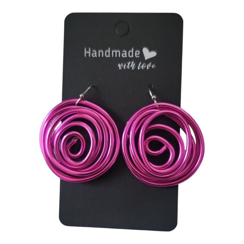 Pink Stylized Rose Aluminum Wire Earrings