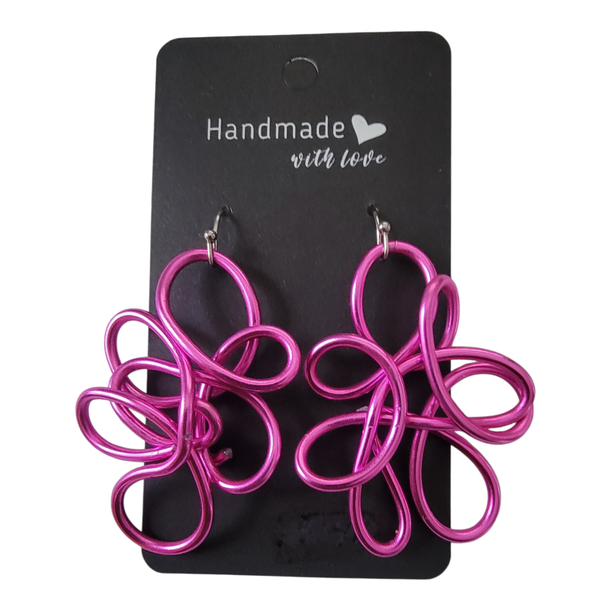 Pink floral inspired twisted wire earrings