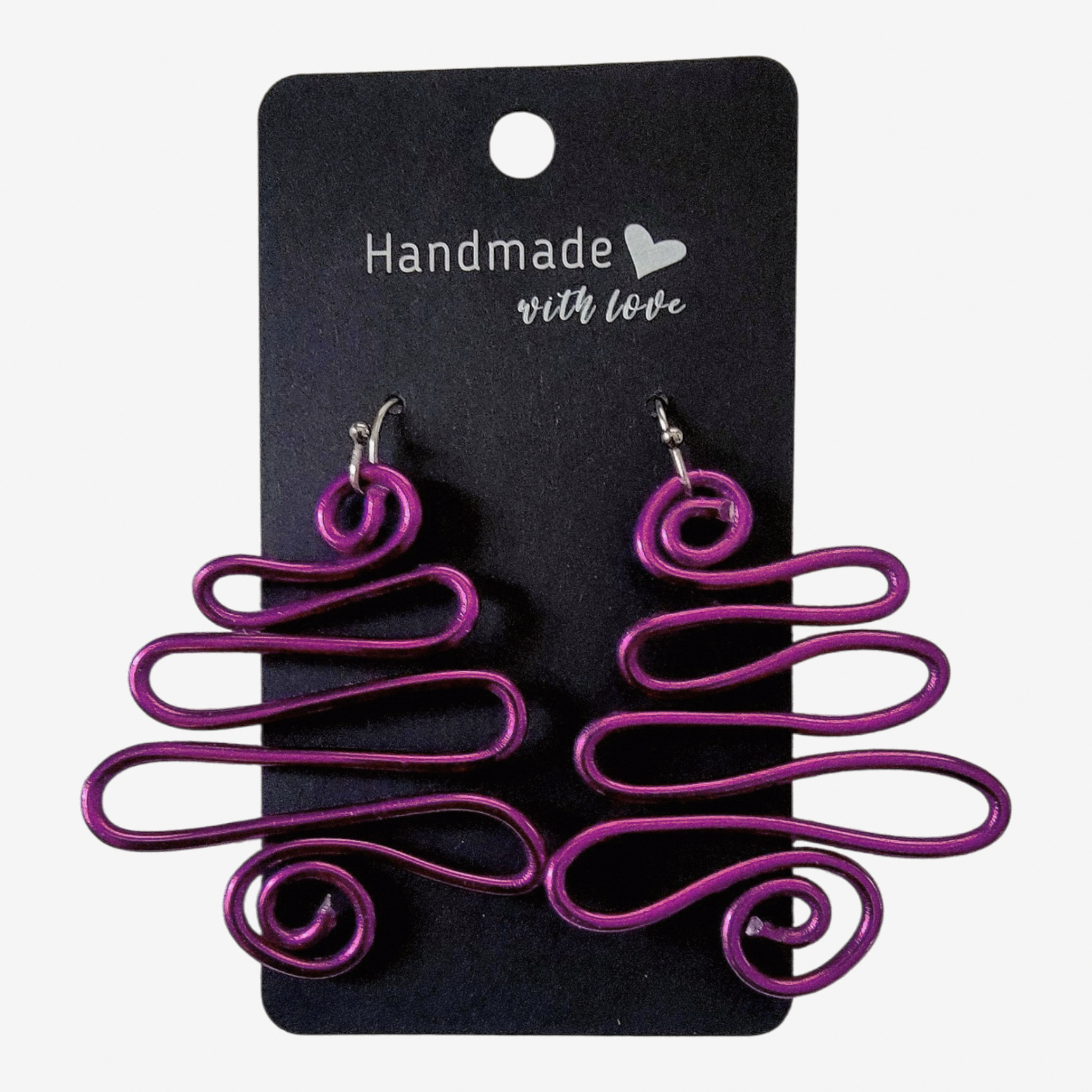 Purple abstract zigzag wire earrings