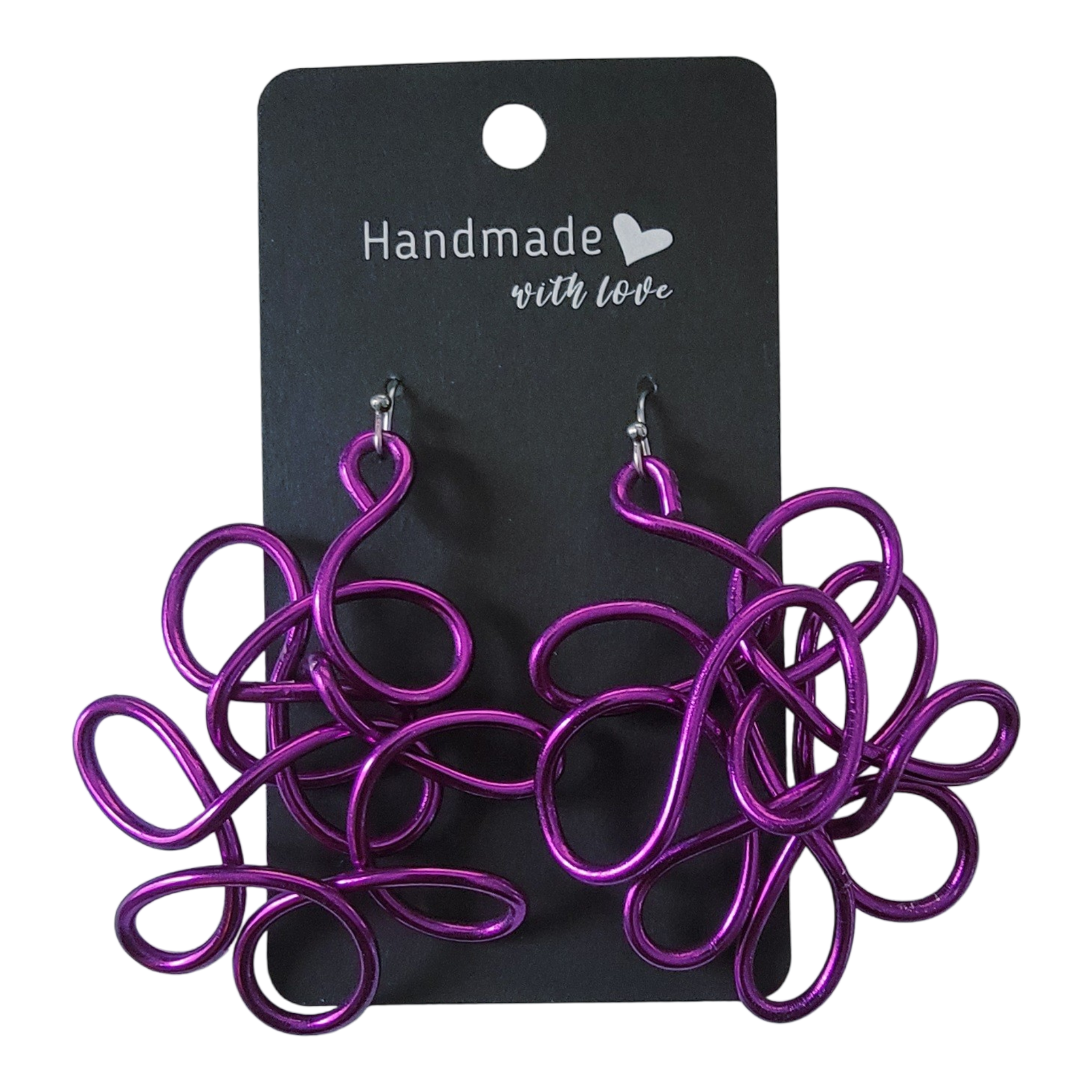 Purple abstract twisted wire earrings