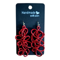 Red abstract sculpture wire earrings