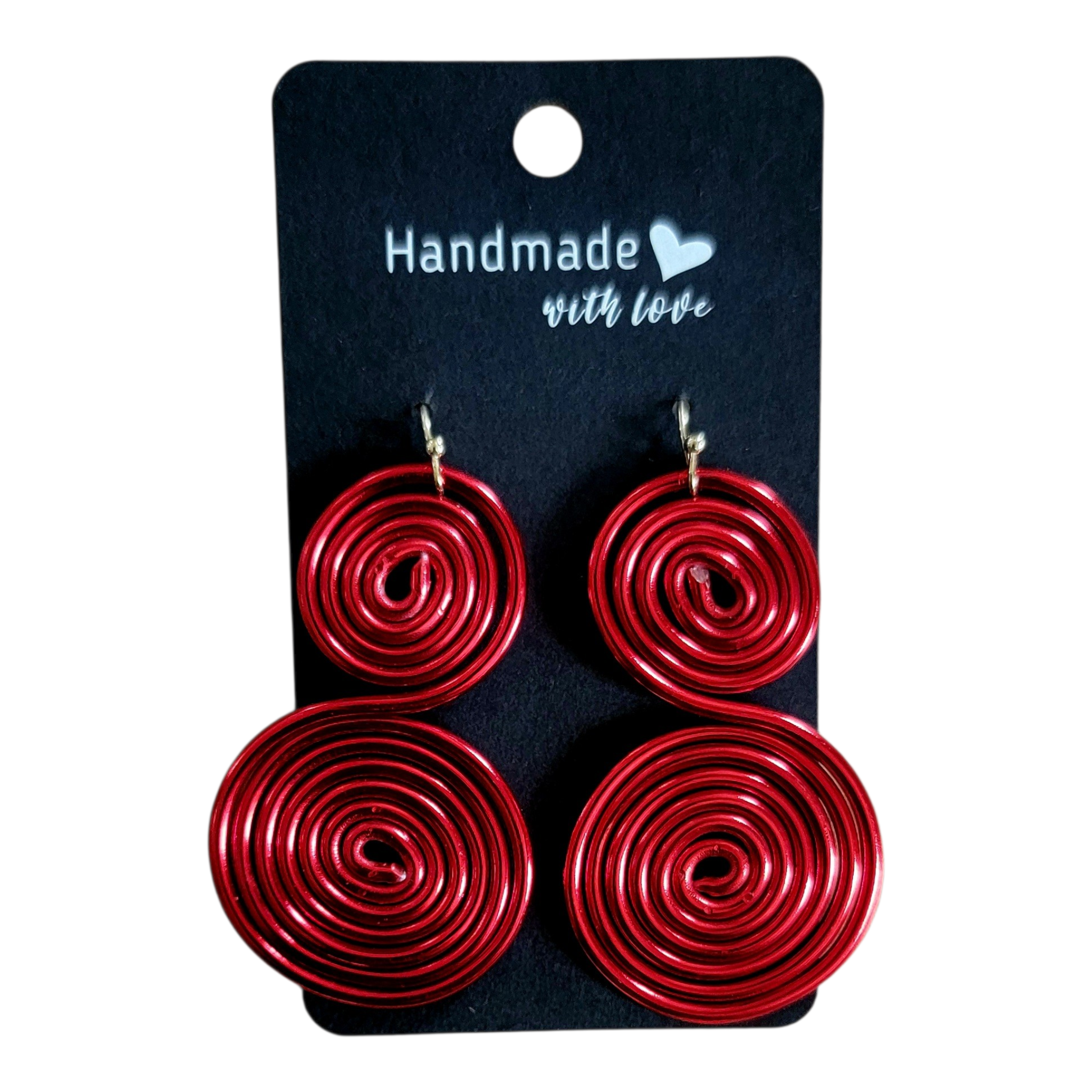 Red double spiral aluminum wire earrings