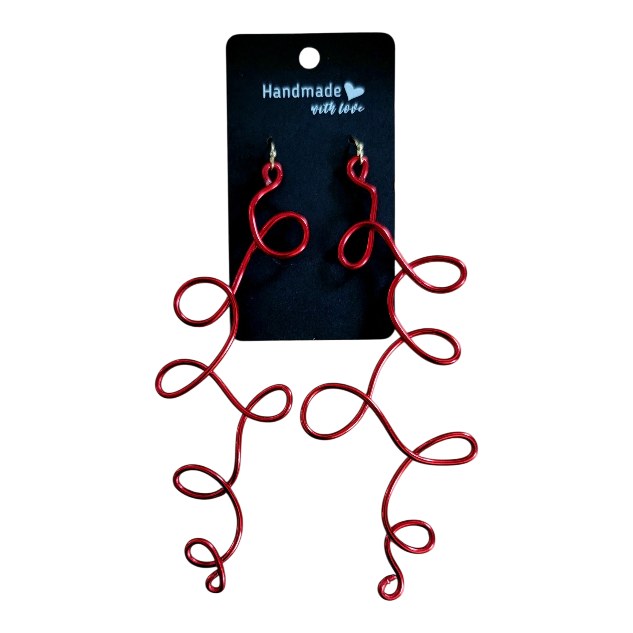 Red loopy aluminum wire earrings