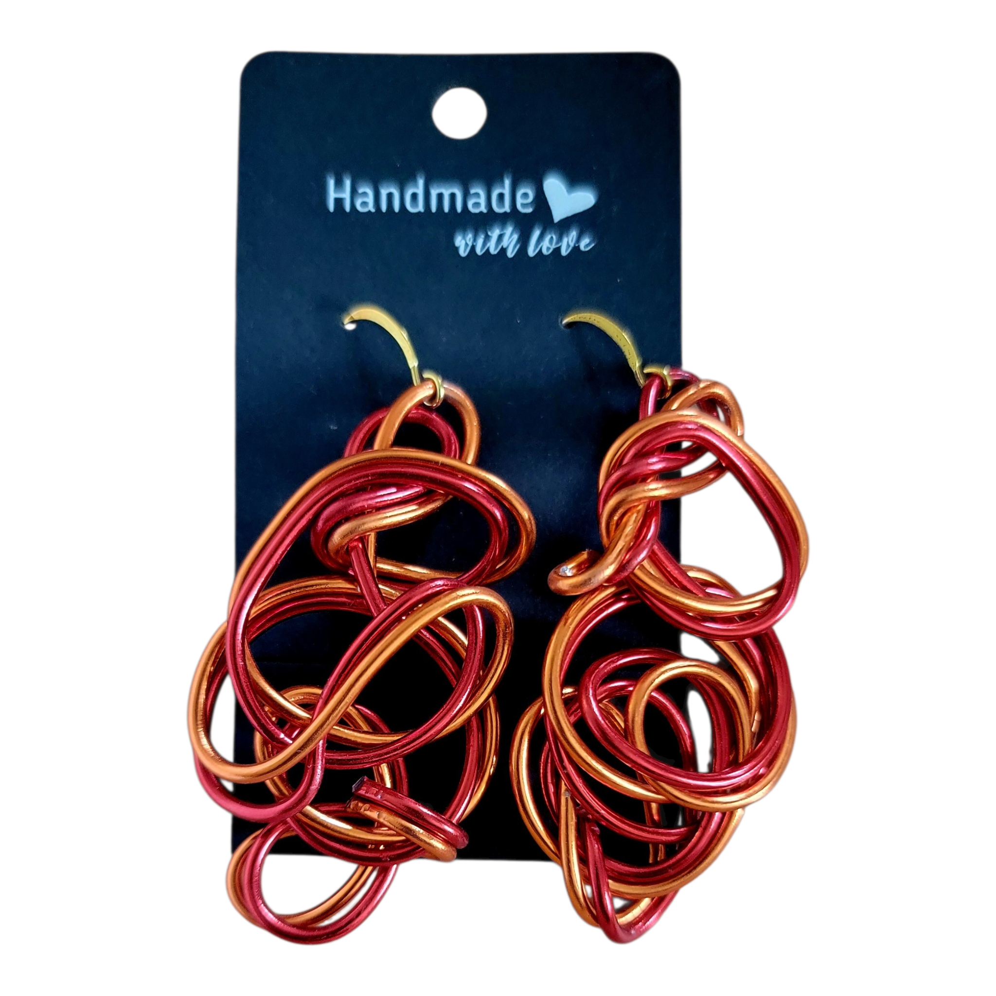 Red & Orange Abstract 3D Aluminum Wire Earrings