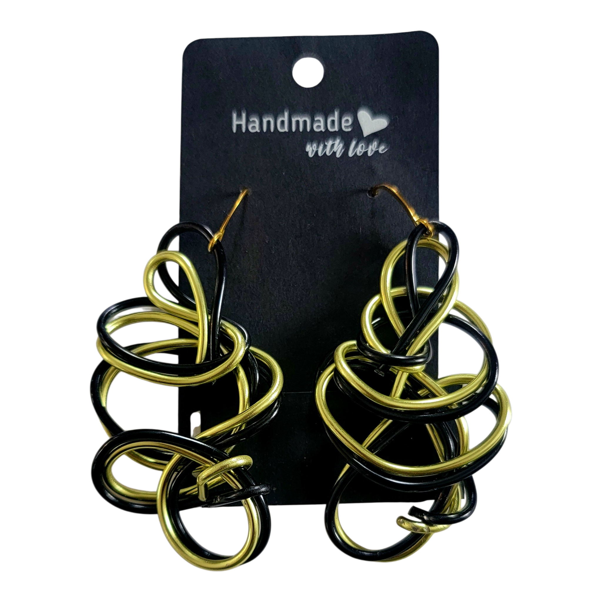 Black & Yellow-Lime Abstract 3D Wire Earrings
