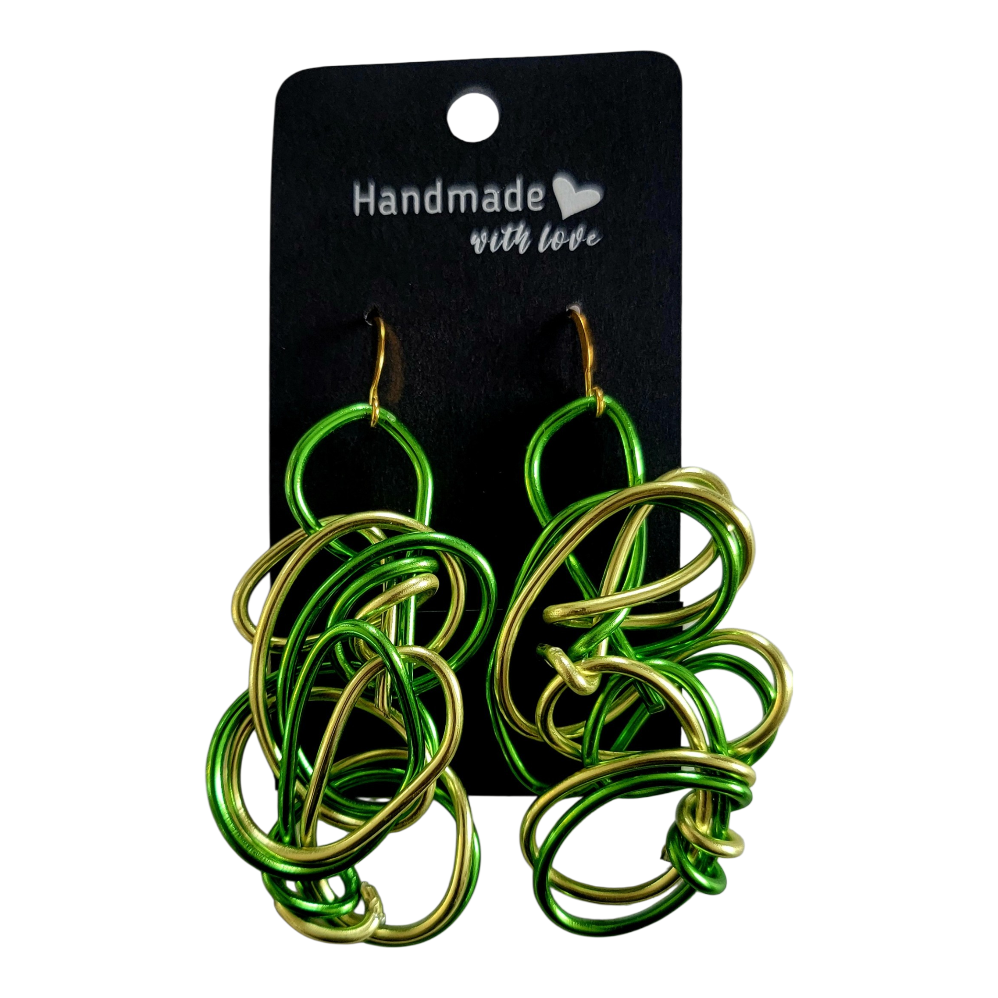 Green & Yellow-Lime Abstract 3D Aluminum Wire Earrings