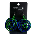 Green & Blue Abstract 3D Wire Earrings