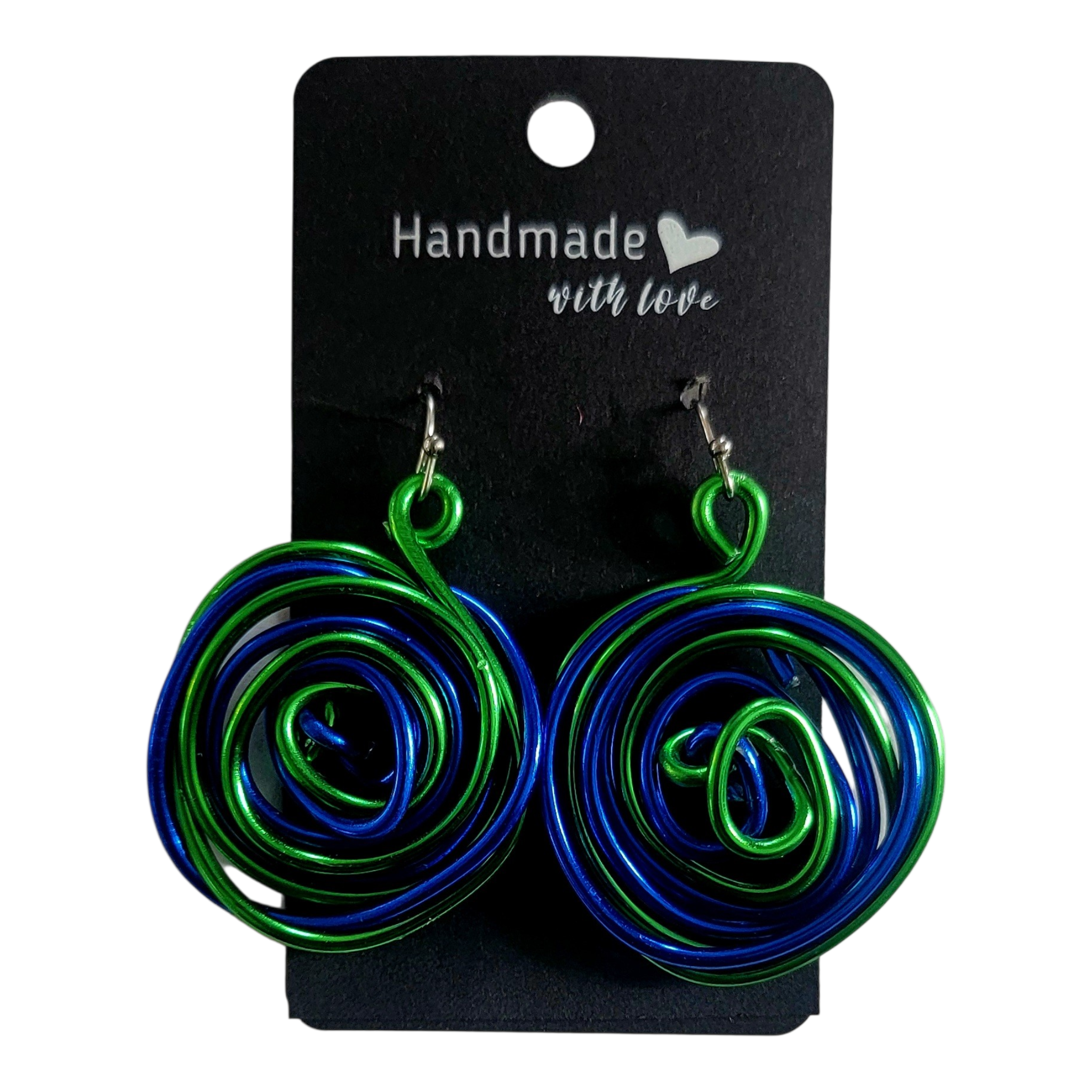 Green & Blue Abstract 3D Wire Earrings