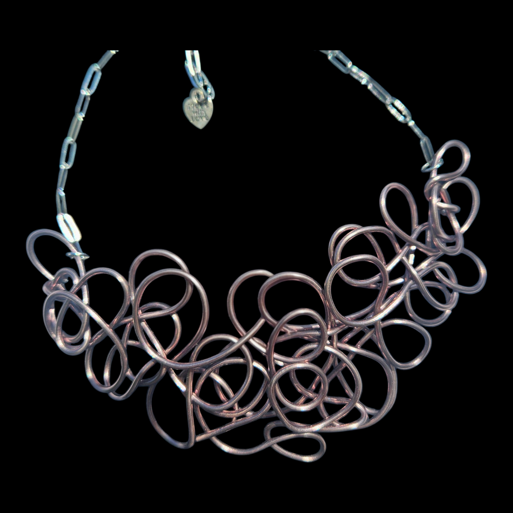 Brown (Metallic Light Brown) Abstract Twisted Wire Choker Necklace