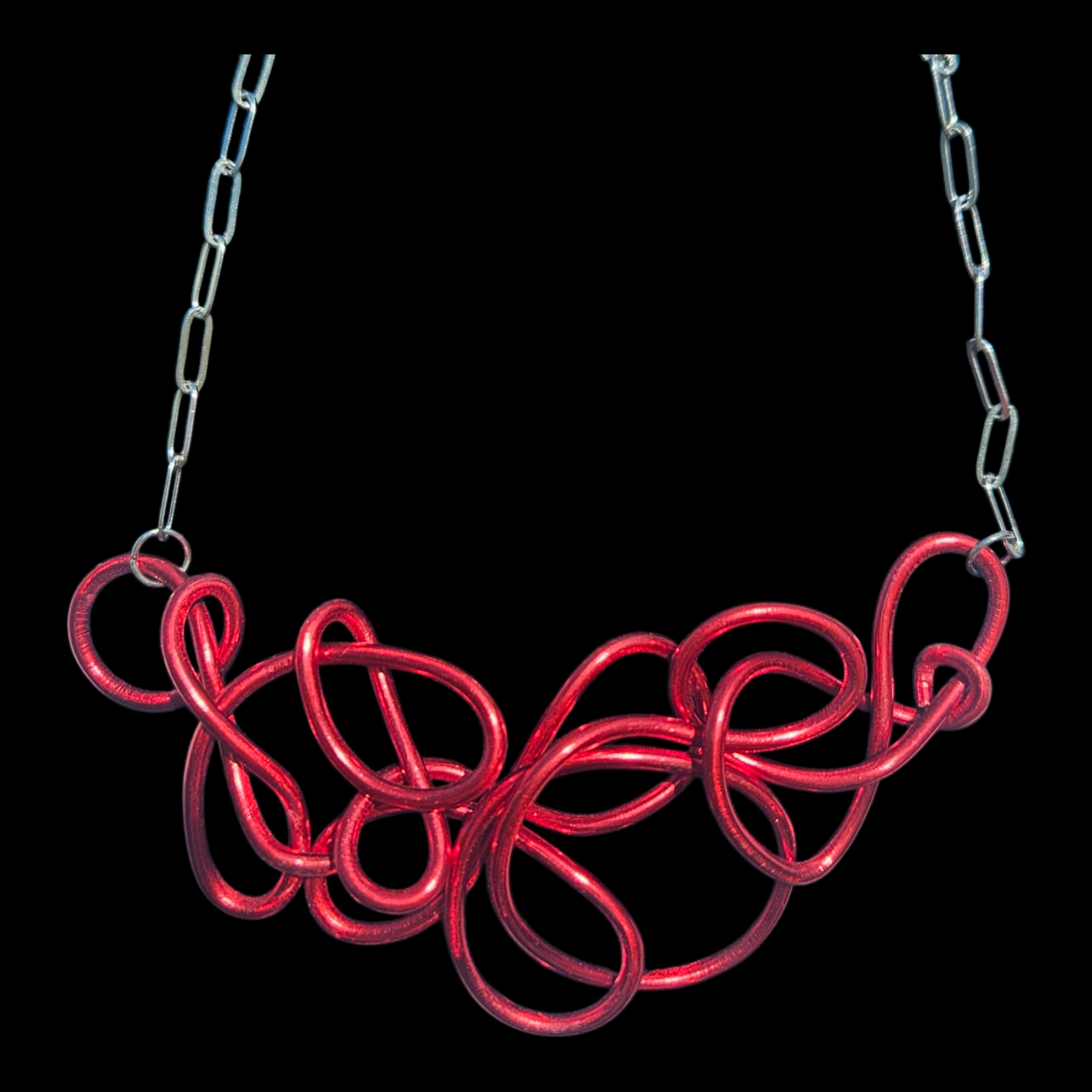 Red Abstract Twisted Wire Choker Necklace