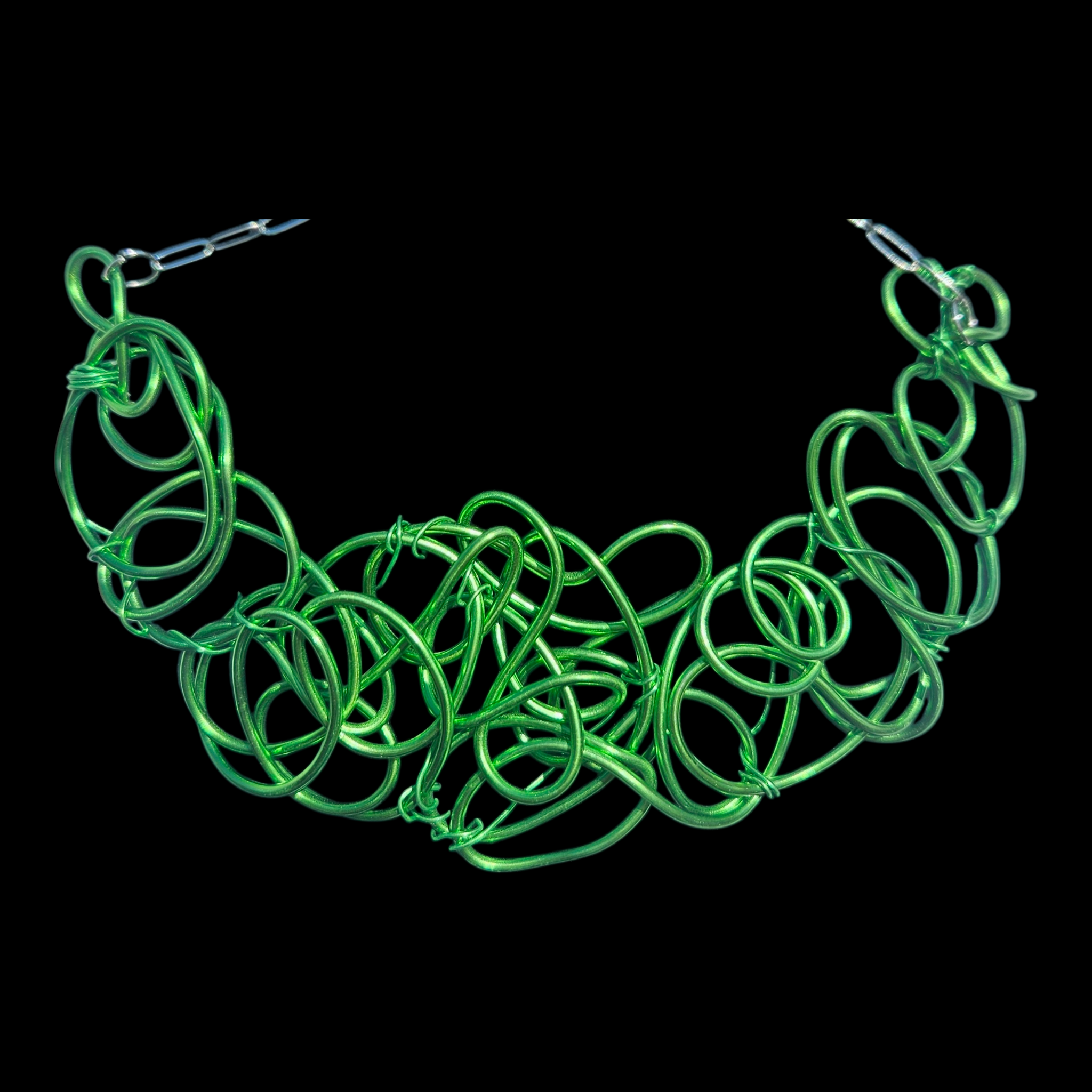 Green Abstract Twisted Wire Choker Necklace