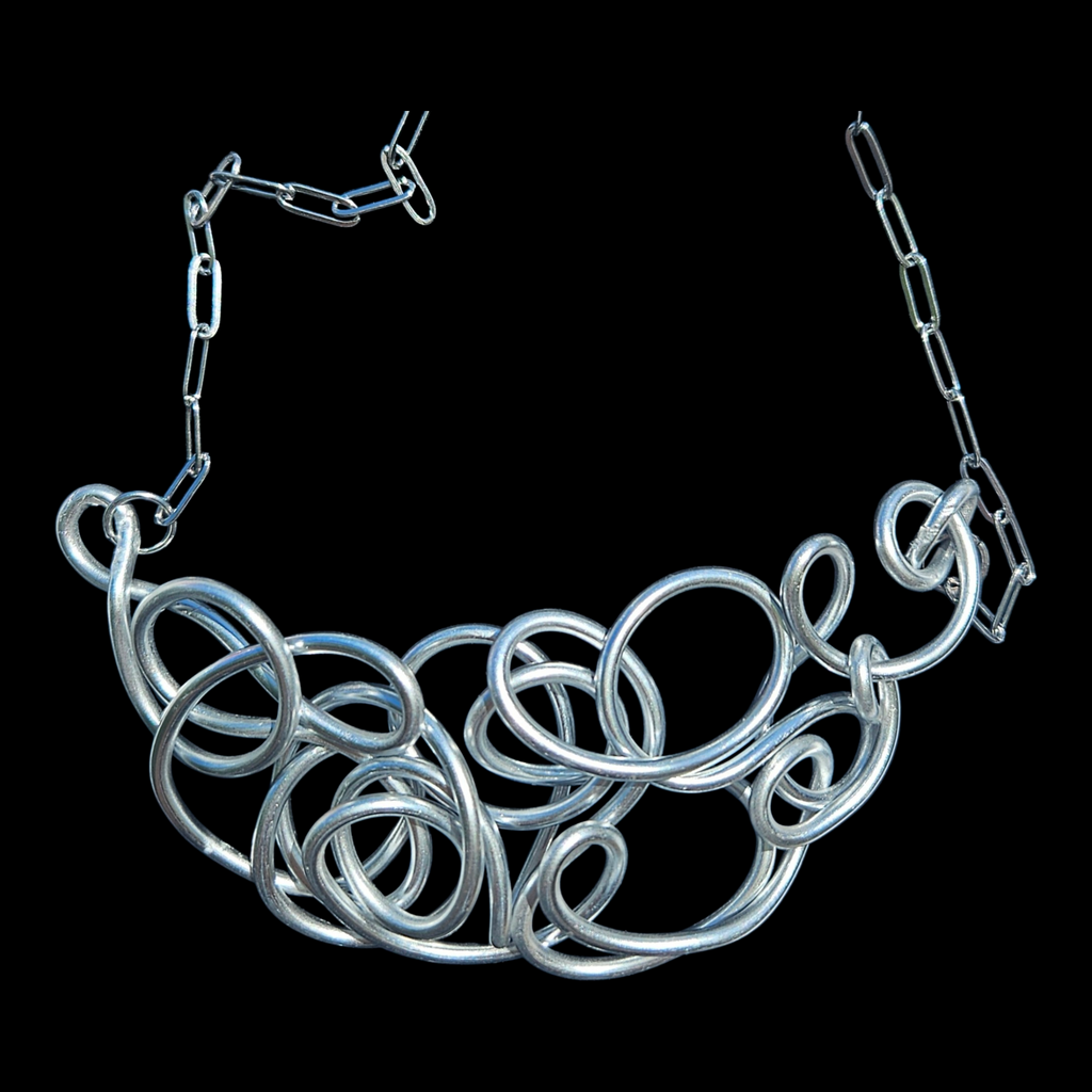 Silver Abstract Twisted Aluminum Wire Choker Necklace
