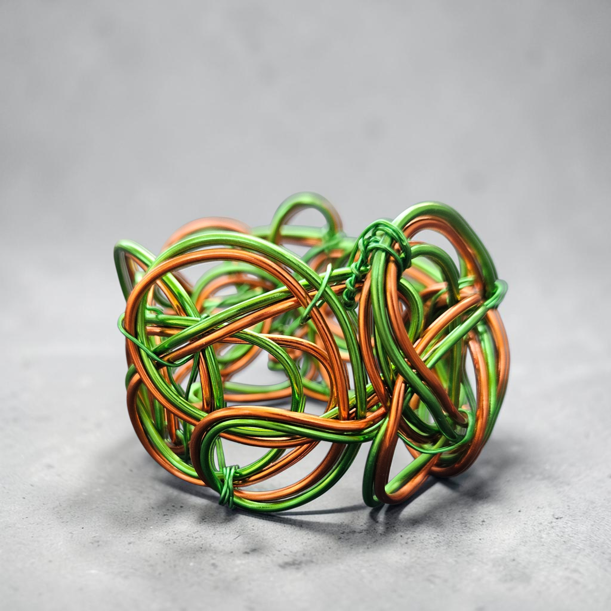 Green & Orange Abstract Twisted Aluminum Wire Bracelet
