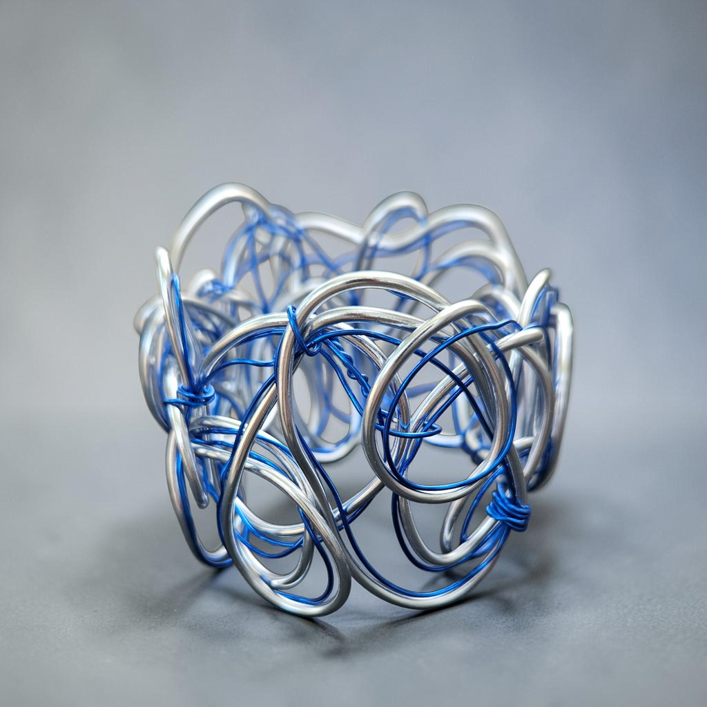 Blue & Silver Abstract Twisted Aluminum Wire Bracelet