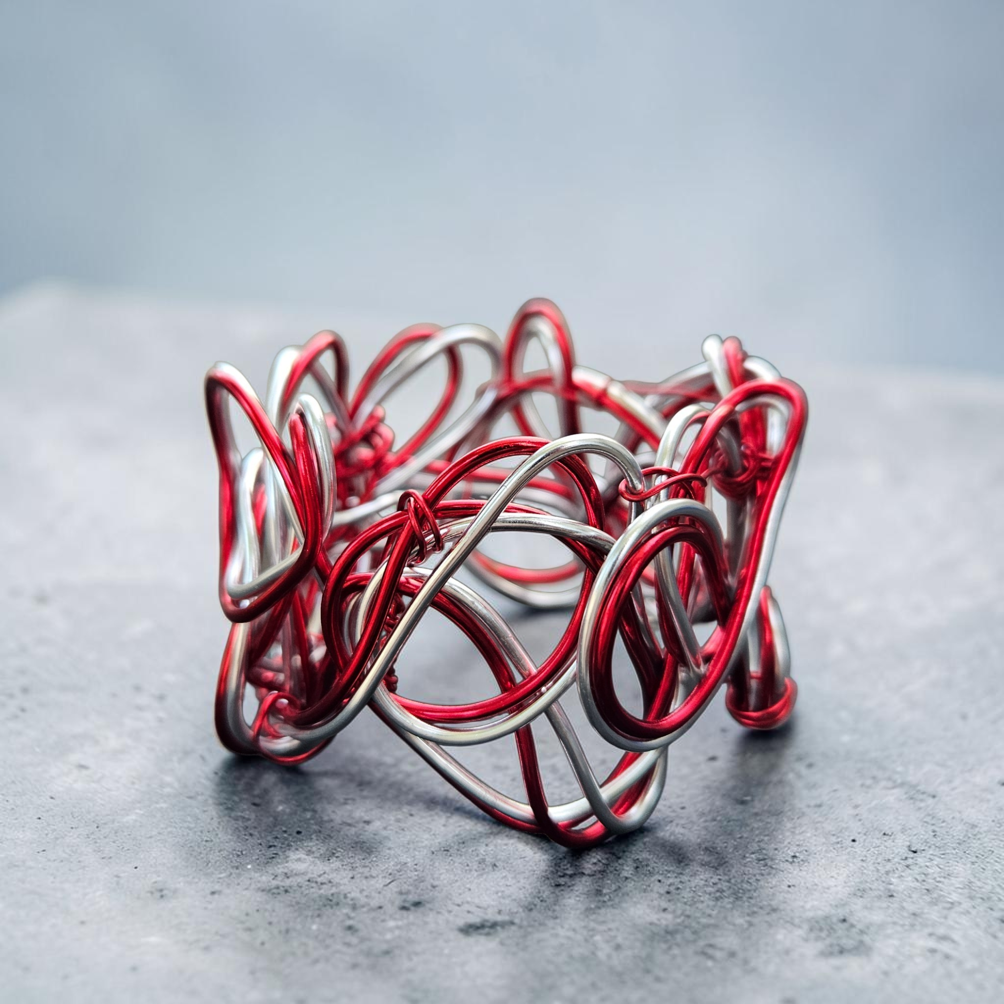 Red & Silver Abstract Design Aluminum Wire Bracelet