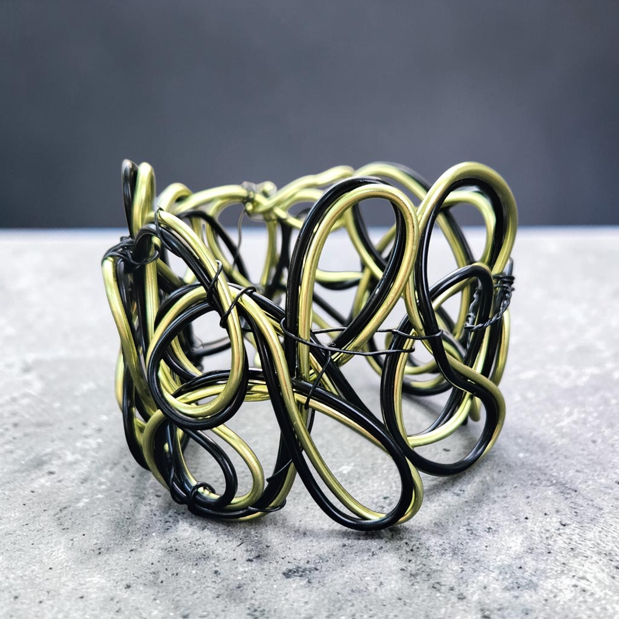 Black & Yellow-Lime Abstract Twisted Aluminum Wire Bracelet
