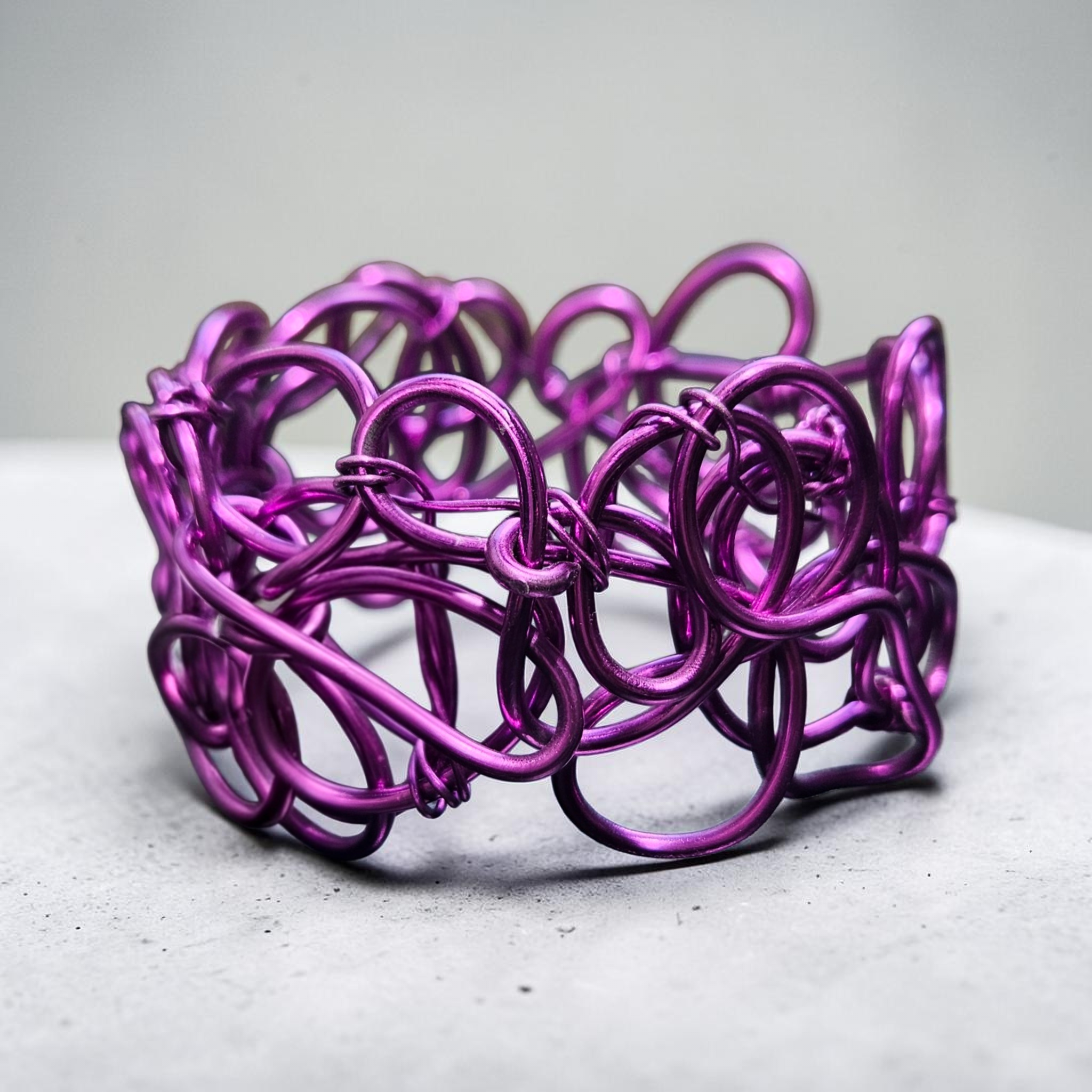 Purple (Magenta)  Abstract Interlock Aluminum Wire Bracelet