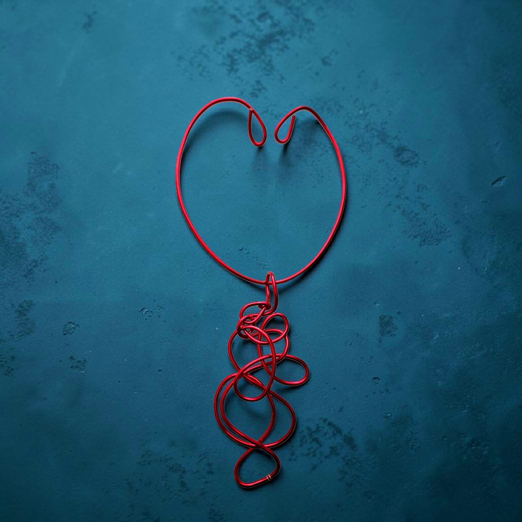 Red Aluminum Wire Pendant Choker Necklace
