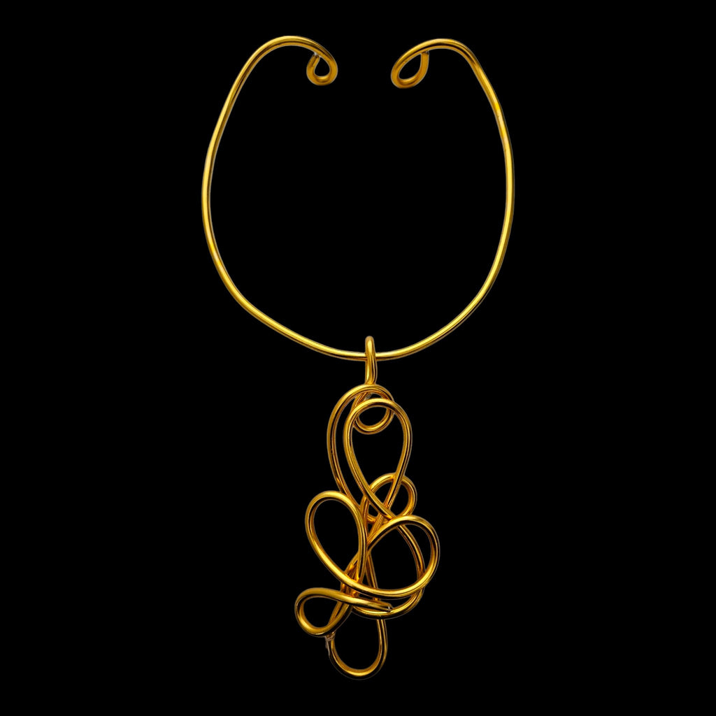 Gold Aluminum Wire Abstract Pendant Choker Necklace