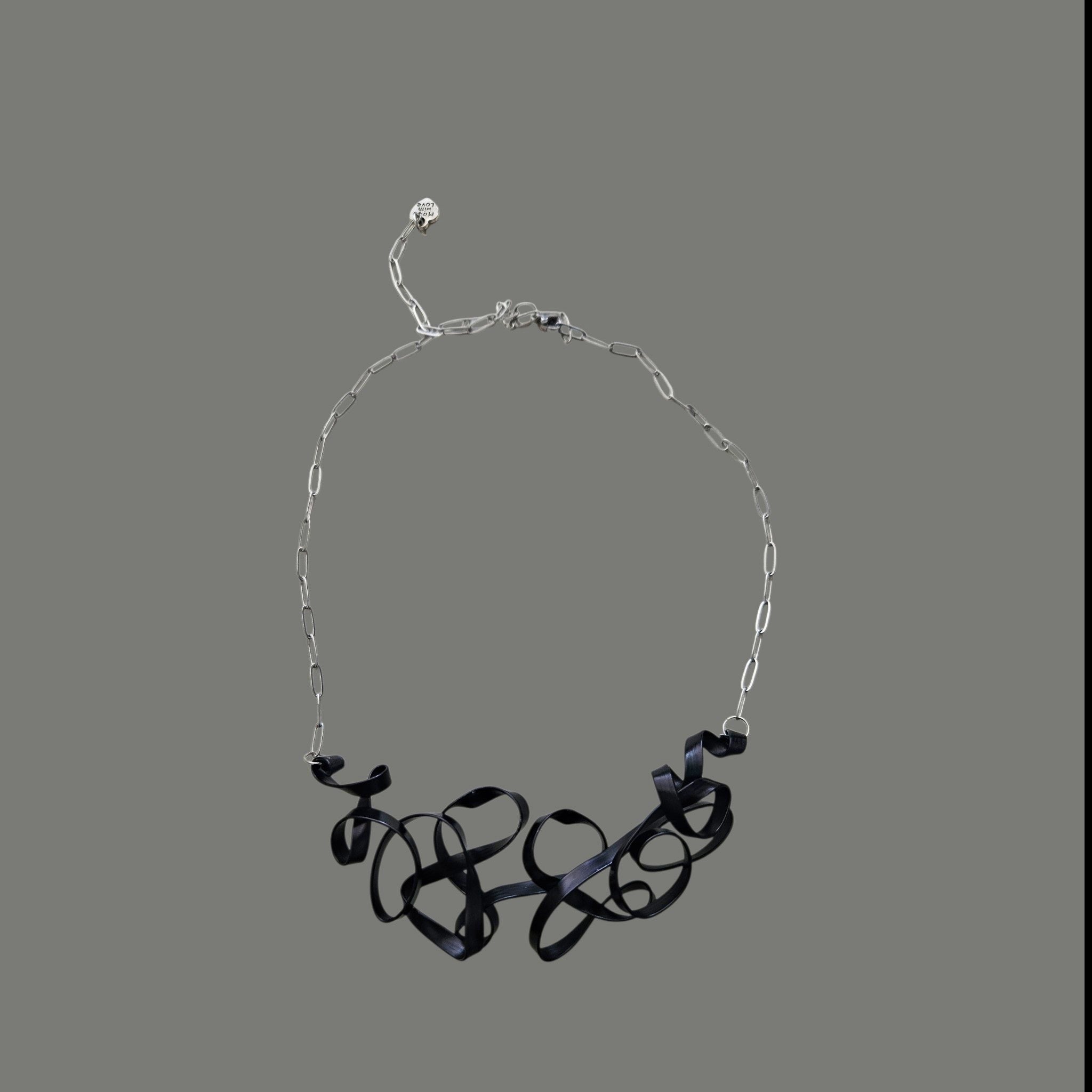 Black Flattened Ribbon-like Aluminum Wire Choker Necklace