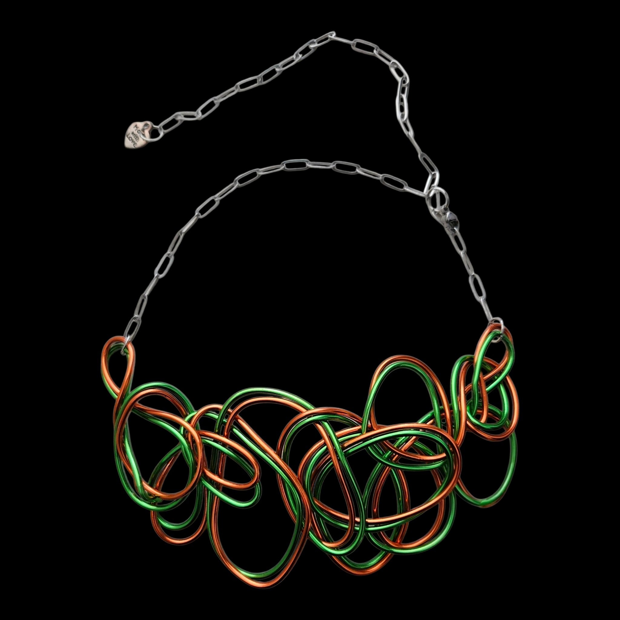 Orange & Green Aluminum Wire Abstract Twisted Choker Necklace