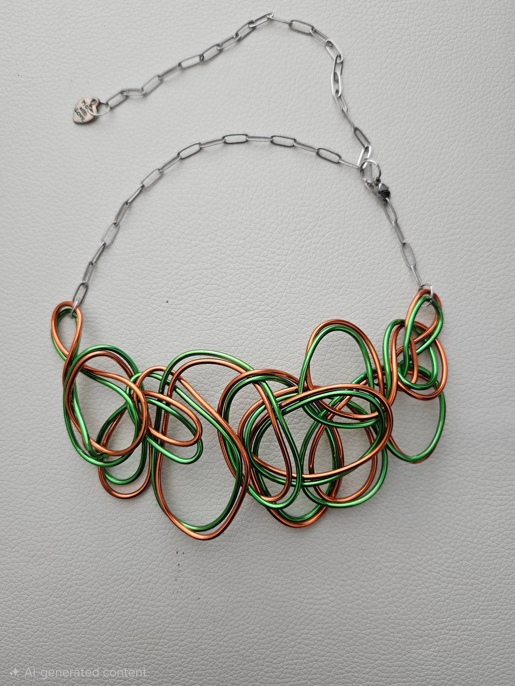 Orange & Green Aluminum Wire Abstract Twisted Choker Necklace